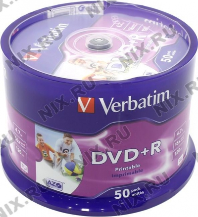  DVD+R Disc Verbatim   4.7Gb  16x  <. 50 >  ,  printable  <43512/43651>  