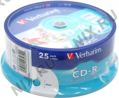  CD-R Verbatim   700Mb 52x sp. <.25 >  ,  printable  <43439>  