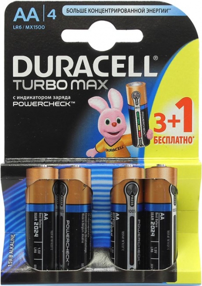  Duracell PLUS/TURBO (MAX) MX/MN1500-4 (LR6) Size AA,  1.5V,(alkaline) <.  4  >  
