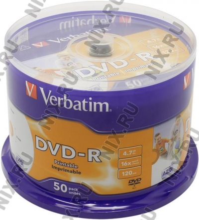  DVD-R Disc Verbatim   4.7Gb  16x  <. 50 >  , printable <43533/43649>  