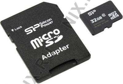  Silicon Power <SP032GBSTH010V10-SP> microSDHC Memory Card 32Gb Class10 +  microSD-->SD  Adapter  