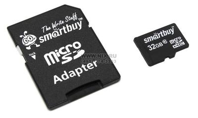  SmartBuy <SB32GBSDCL10-01> microSDHC 32Gb Class10 +  microSD-->SD  Adapter  