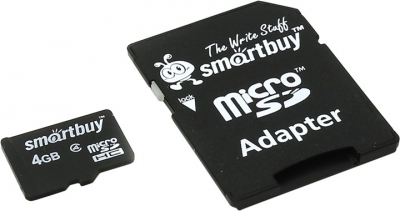  SmartBuy <SB4GBSDCL4-01> microSDHC 4Gb Class4 +  microSD-->SD  Adapter  