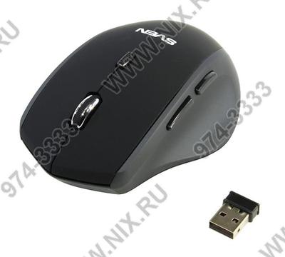  SVEN Wireless Optical Mouse <RX-525 Silent Wireless  Black/Silver> (RTL)  USB  6btn+Roll  