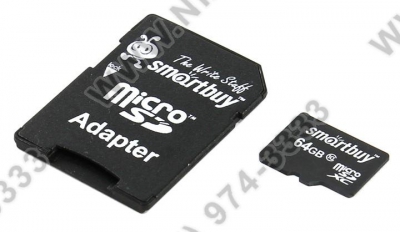  SmartBuy <SB64GBSDCL10-01> microSDXC 64Gb  Class10 +  microSD-->SD  Adapter  