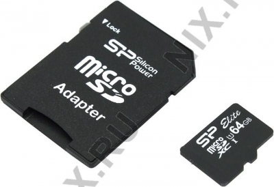  Silicon Power <SP064GBSTXBU1V10-SP> microSDXC Memory Card 64Gb UHS-I U1 + microSD-->SD Adapter  