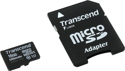  Transcend <TS16GUSDHC10U1> microSDHC Memory Card 16Gb UHS-I Class10 +  microSD-->SD  Adapter  