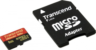 Transcend <TS8GUSDHC10U1> microSDHC  Memory Card 8Gb Class10 + microSD-->SD Adapter  