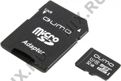  Qumo <QM32GMICSDHC10U1> microSDHC 32Gb UHS-I  U1 +  microSD-->SD  Adapter  