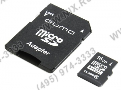  Qumo <QM16GMICSDHC4> microSDHC 16Gb  Class4 +  microSD-->SD  Adapter  