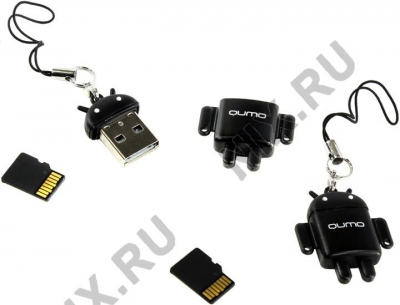 Qumo Fundroid <QM8GCR-MSD10-FD-BLK> MicroSDHC Memory Card 8Gb Class10  + USB  microSD  Reader  